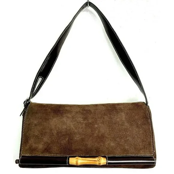 La Laurent BROWN GENUINE SUEDE LEATHER FLAP SATCHEL SHOULDER BAG HANDBAG PURSE - Picture 1 of 11
